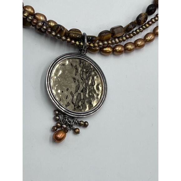 SILPADA Tiger's Eye Bronze Pearl Sterling Silver Necklace N1838 Strand
Disk - Picture 14 of 16